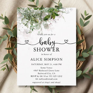 Invitation Carte Postale Baby shower de verdure Boho Budget