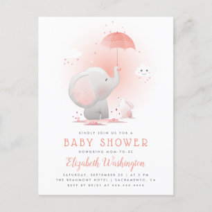 Invitation Carte Postale Baby shower d'éléphant de parapluie de pêche et de