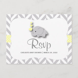 Invitation Carte Postale Baby shower d'éléphant jaune et gris - RSVP