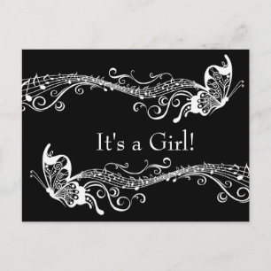 Invitation Carte Postale Baby shower des papillons musicaux noirs Invitatio