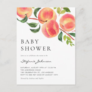 Invitation Carte Postale Baby shower d'été Watercolor Peachs
