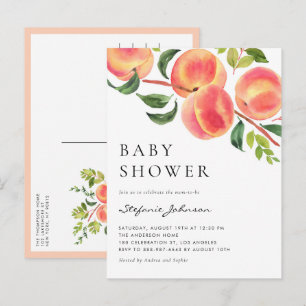 Invitation Carte Postale Baby shower d'été Watercolor Peachs