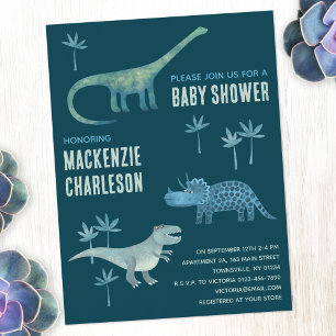 Invitation Carte Postale Baby shower Dinosaur
