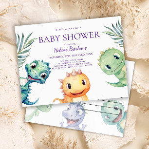 Invitation Carte Postale Baby shower Dinosaure Aquarelle Cute