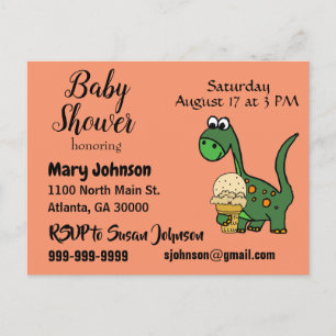 Invitation Carte Postale Baby shower drôle de crème glacée de dinosaure et