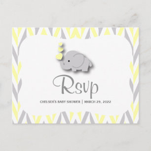 Invitation Carte Postale Baby shower éléphant jaune et gris - RSVP 2