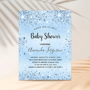 Invitation Carte Postale Baby shower en métal bleu clair parties scintillan