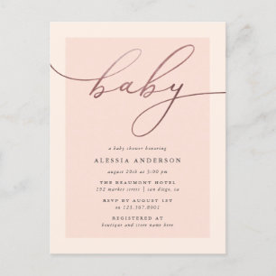 Invitation Carte Postale Baby shower fille de type or Blush & Rose