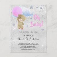 Baby shower fille rose ours en peluche argent