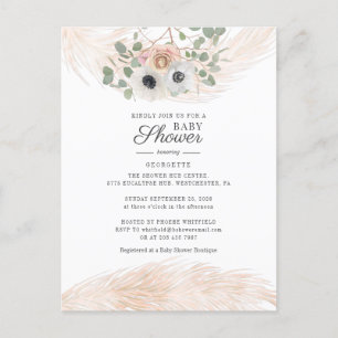Invitation Carte Postale Baby Shower Floral Bohème Herbe des Pampas