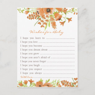 Invitation Carte Postale Baby shower floral d'automne souhaits pour bébé