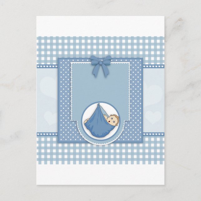 Invitation Carte Postale Baby shower Garçon Bleu Motif Party Nursery Art (Devant)
