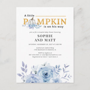 Invitation Carte Postale Baby Shower Garçon Fleur de Lilas Bleue Botanique 