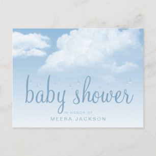 Invitation Carte Postale Baby Shower Gouttes de Pluie Nuages ​​Doux