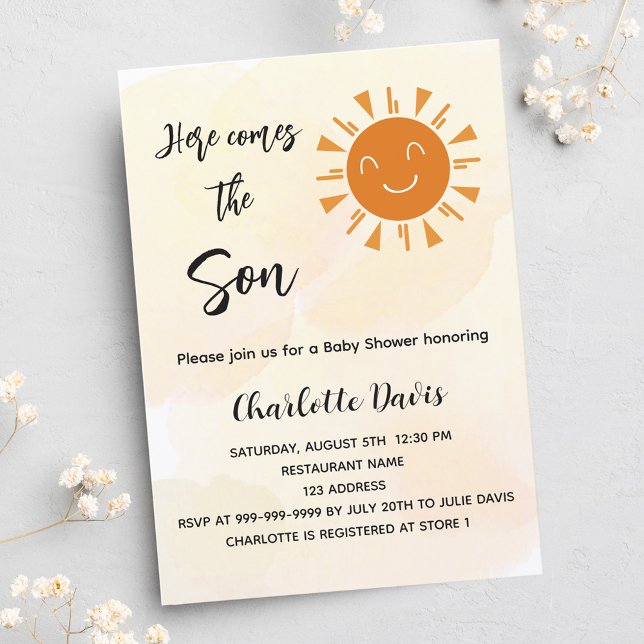 Invitation Carte Postale Baby shower ici vient le fils soleil doré (Créateur téléchargé)