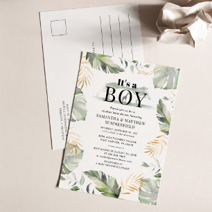 Invitation Carte Postale Baby shower Jungle Safari verdure Couples