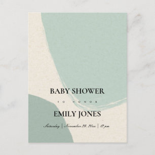 INVITATION CARTE POSTALE BABY SHOWER KRAFT AQUA BLEU ABSTRAIT MODERNE