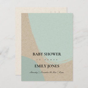 INVITATION CARTE POSTALE BABY SHOWER KRAFT AQUA BLEU ABSTRAIT MODERNE