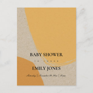 INVITATION CARTE POSTALE BABY SHOWER KRAFT ORANGE RUST ABSTRAIT MODERNE