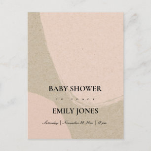 INVITATION CARTE POSTALE BABY SHOWER KRAFT ROSE MODERNE ABSTRAIT DOUX
