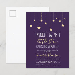 Invitation Carte Postale Baby shower Little Star Twinkle violet foncé