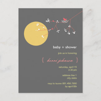 Invitation Carte Postale Baby shower lunaire de l'arbre généalogique de nid