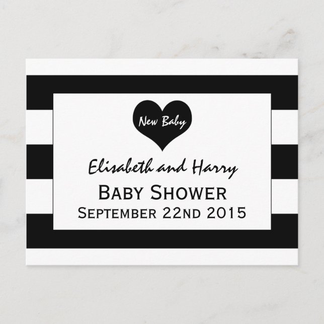 Invitation Carte Postale Baby shower moderne chic noir & blanc (Devant)