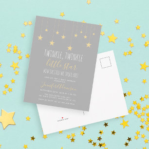Invitation Carte Postale Baby shower moderne Twinkle Little Star