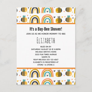 Invitation Carte Postale Baby shower Motif de mignet Bumble Bee et Rainbows