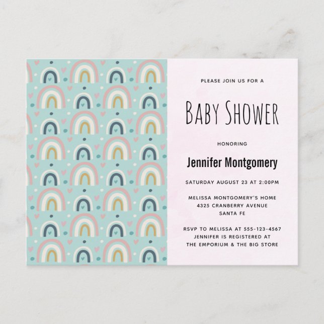 Invitation Carte Postale Baby shower Motif en arc-en-ciel mignon Whimsical (Devant)