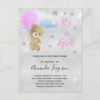 Baby shower ours en peluche fille rose argent
