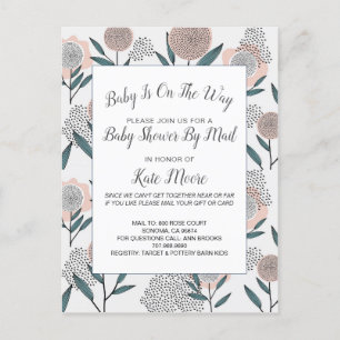 Invitation Carte Postale Baby shower Par Courrier Main Tirée Dusty Rose Flo