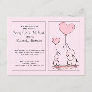 Invitation Carte Postale Baby shower Par Mail Elephants Pink Baby Girl