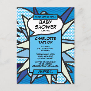 Invitation Carte Postale Baby shower photo moderne bleu Baby Boy