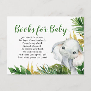 Invitation Carte Postale Baby shower pour éléphants tropicaux Livres pour b