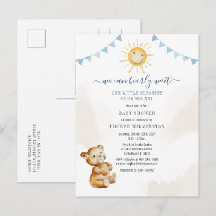 Invitation Carte Postale Baby shower pour garçons d'ours et de soleil