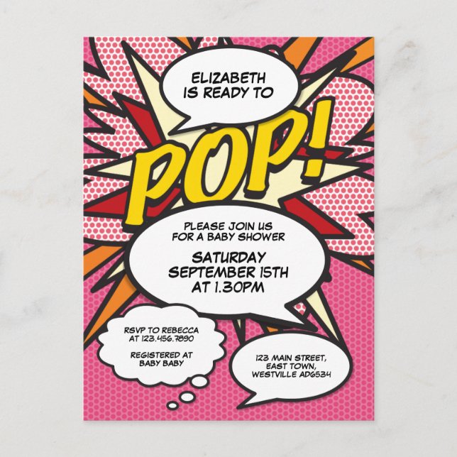 Invitation Carte Postale Baby shower rose amusant Saupoudrer Photo Comic Bo (Devant)