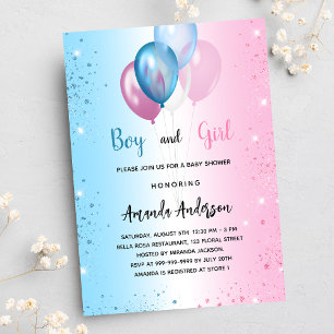 Invitation Carte Postale Baby shower rose bleu fille garçon jumeaux