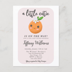Invitation Carte Postale Baby shower rose Little Cutie