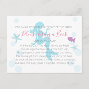 Invitation Carte Postale Baby shower Sirène Apporter un livre Turquoise ros