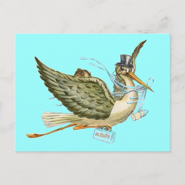 INVITATION CARTE POSTALE BABY SHOWER STORK (Devant)