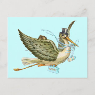 INVITATION CARTE POSTALE BABY SHOWER STORK