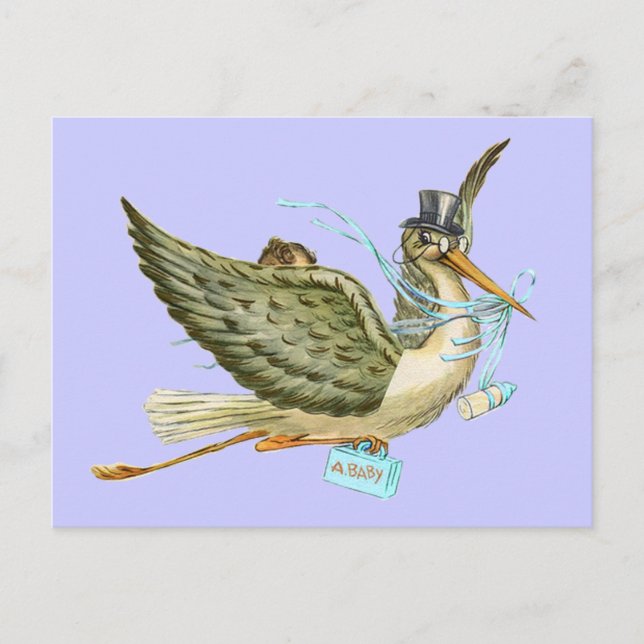 INVITATION CARTE POSTALE BABY SHOWER STORK (Devant)