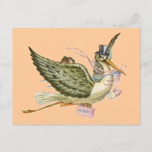 INVITATION CARTE POSTALE BABY SHOWER STORK