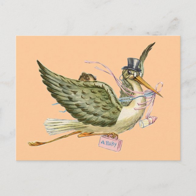 INVITATION CARTE POSTALE BABY SHOWER STORK (Devant)