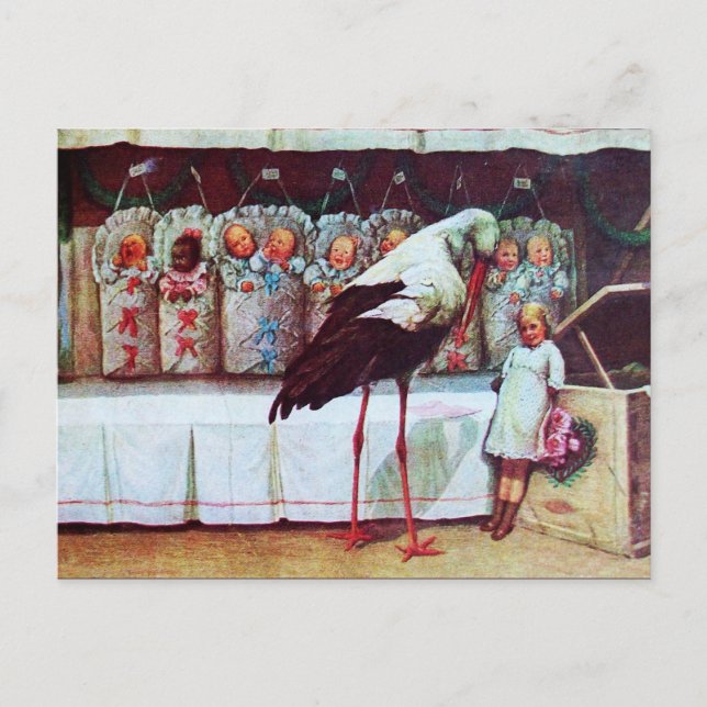 INVITATION CARTE POSTALE BABY SHOWER STORK 3 (Devant)