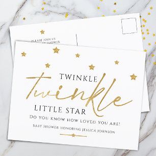 Invitation Carte Postale Baby shower tendance Gold Stars Twinkle Twinkle