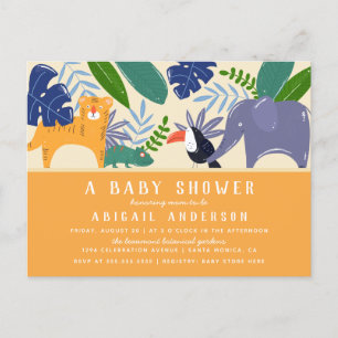 Invitation Carte Postale Baby shower tropical de neutre de genre d'animaux
