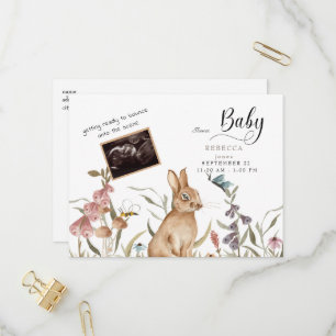 Invitation Carte Postale Baby shower Ultrasound Woodland