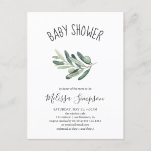 Invitation Carte Postale Baby shower vert d'olive